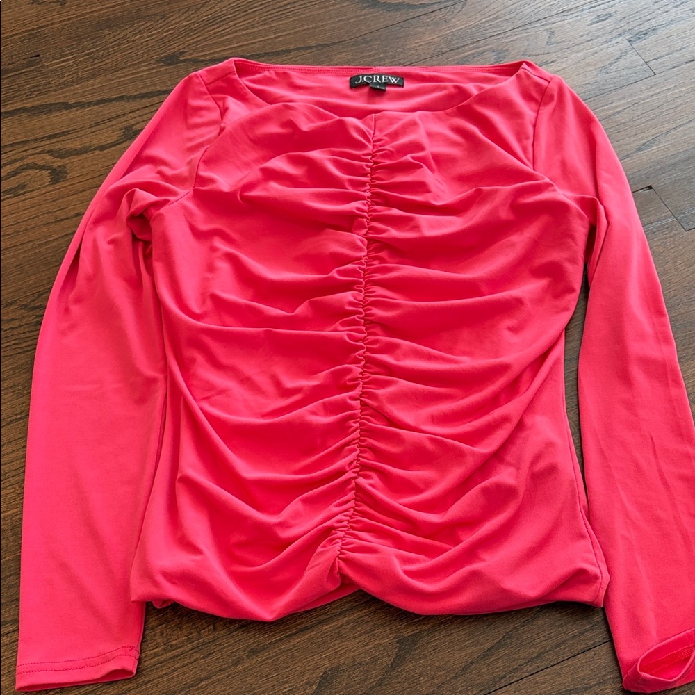 J. Crew Women's Bright Pink Long Sleeve Ruched Top
